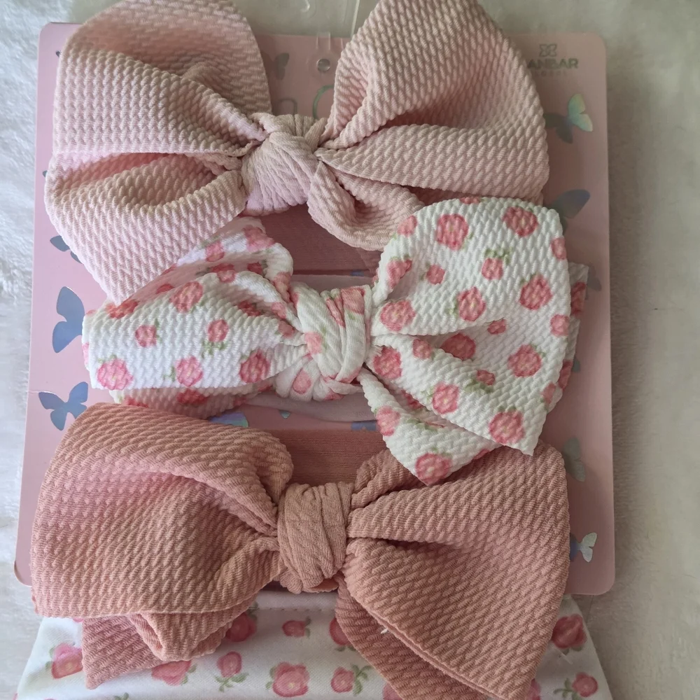 Baby Bow Headband Bandana Bib 6 Pack Gift Set Pink White Floral Ava Olivia NWT